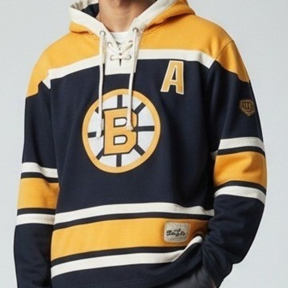 Old Time Hockey Boston Bruins Bobby Orr 4 Lace Up Hoodie Mens Medium Black Gold